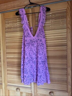 FREE PEOPLE -Lavender and Dark Purple Floral Lace-Trim Nightdress